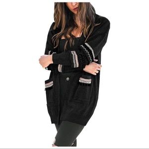 Patchwork long sleeve cardigan with pockets